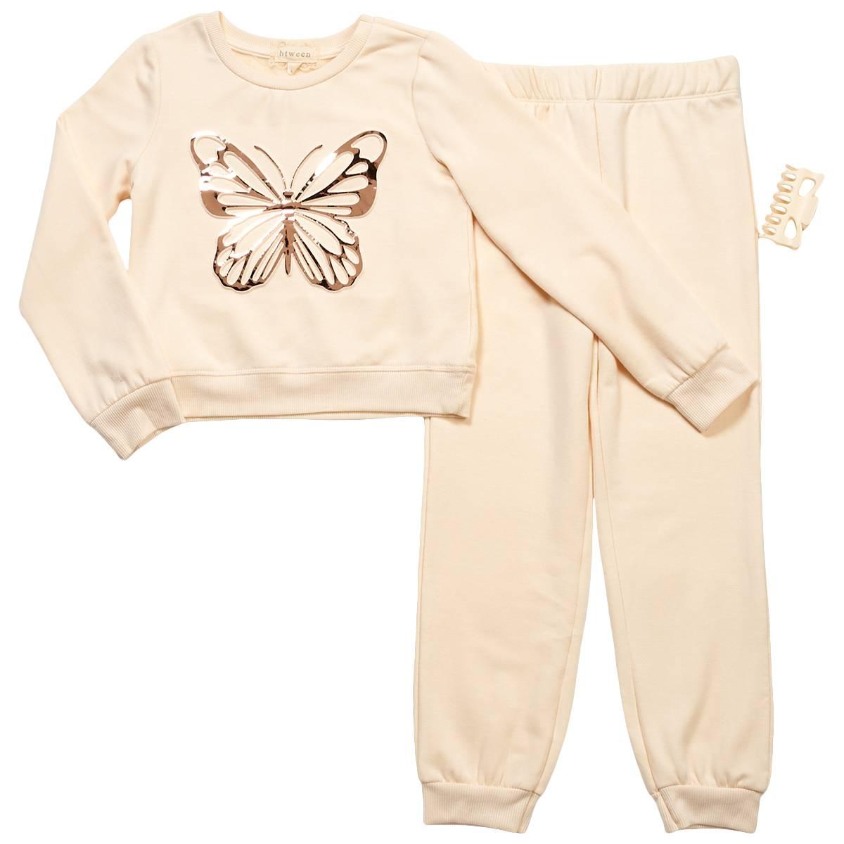 Girls (7-16) BTween(R) Foil Butterfly Fleece Lined Crew w/ Joggers