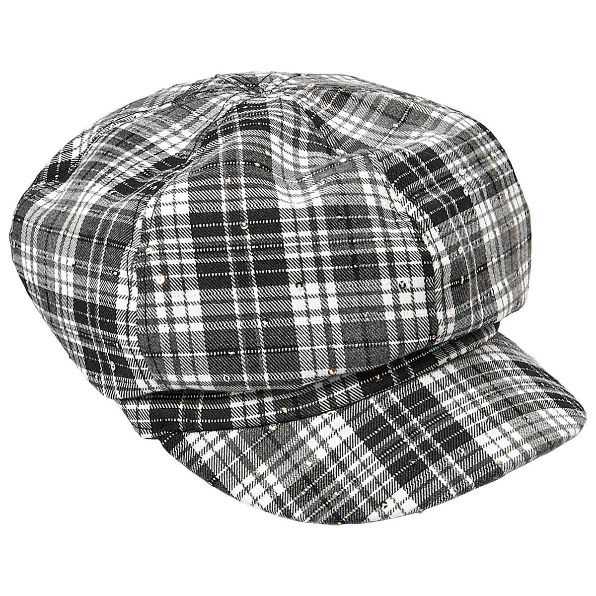 Womens Madd Hatter Black & White Plaid Cabby Hat