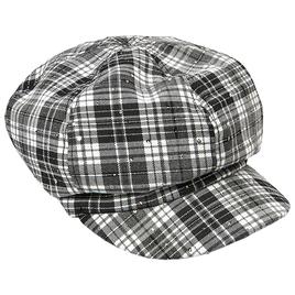 Womens Madd Hatter Black & White Plaid Cabby Hat