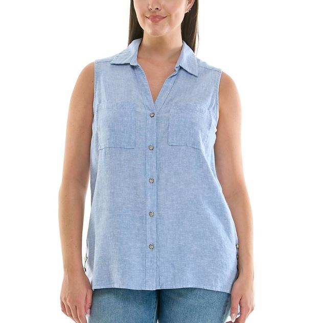 Womens Zac & Rachel Sleeveless 2 Pocket Heathered Linen Blouse
