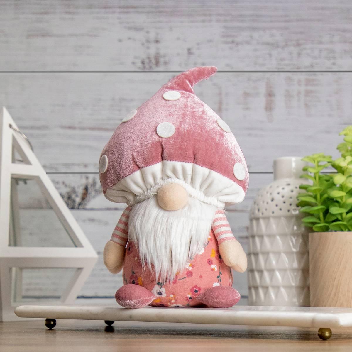 Northlight Seasonal Pink Floral Mushroom Gnome Figurine