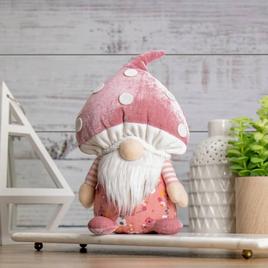 Northlight Seasonal Pink Floral Mushroom Gnome Figurine