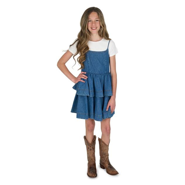 Girls (7-16) Rare Editions 2-Tier Denim Dress with Solid Tee