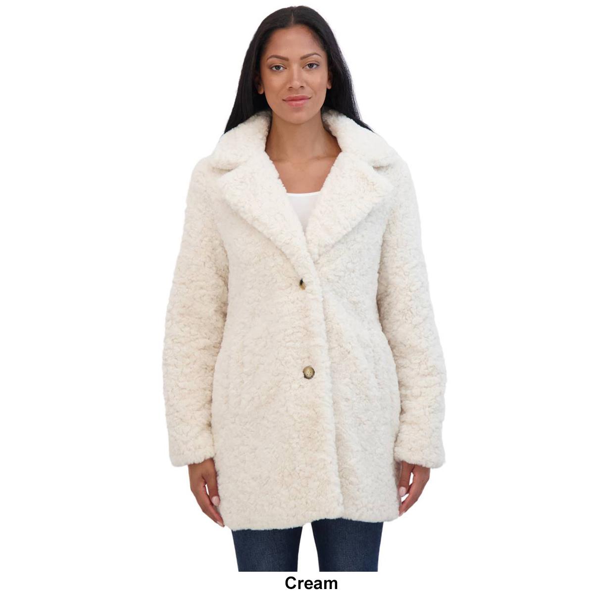 Womens Sebby Crushed Faux Fur Coat w/Notch Collar