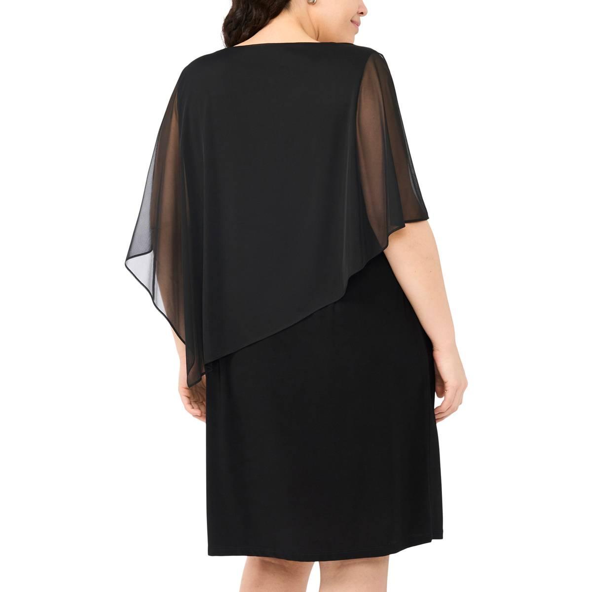 Plus Size MSK Beaded Asymmetric Capelet Shift Dress