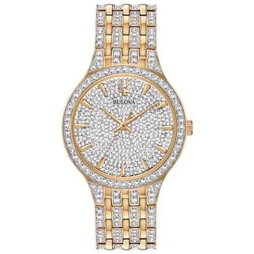 Mens Bulova Phantom Gold-Tone Crystal Pave Dial Watch - 98A229