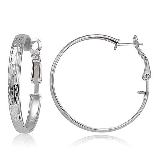 Sterling Silver Zigzag Diamond Cut Hoop Earrings