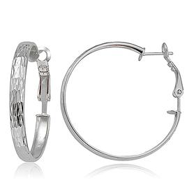 Sterling Silver Zigzag Diamond Cut Hoop Earrings