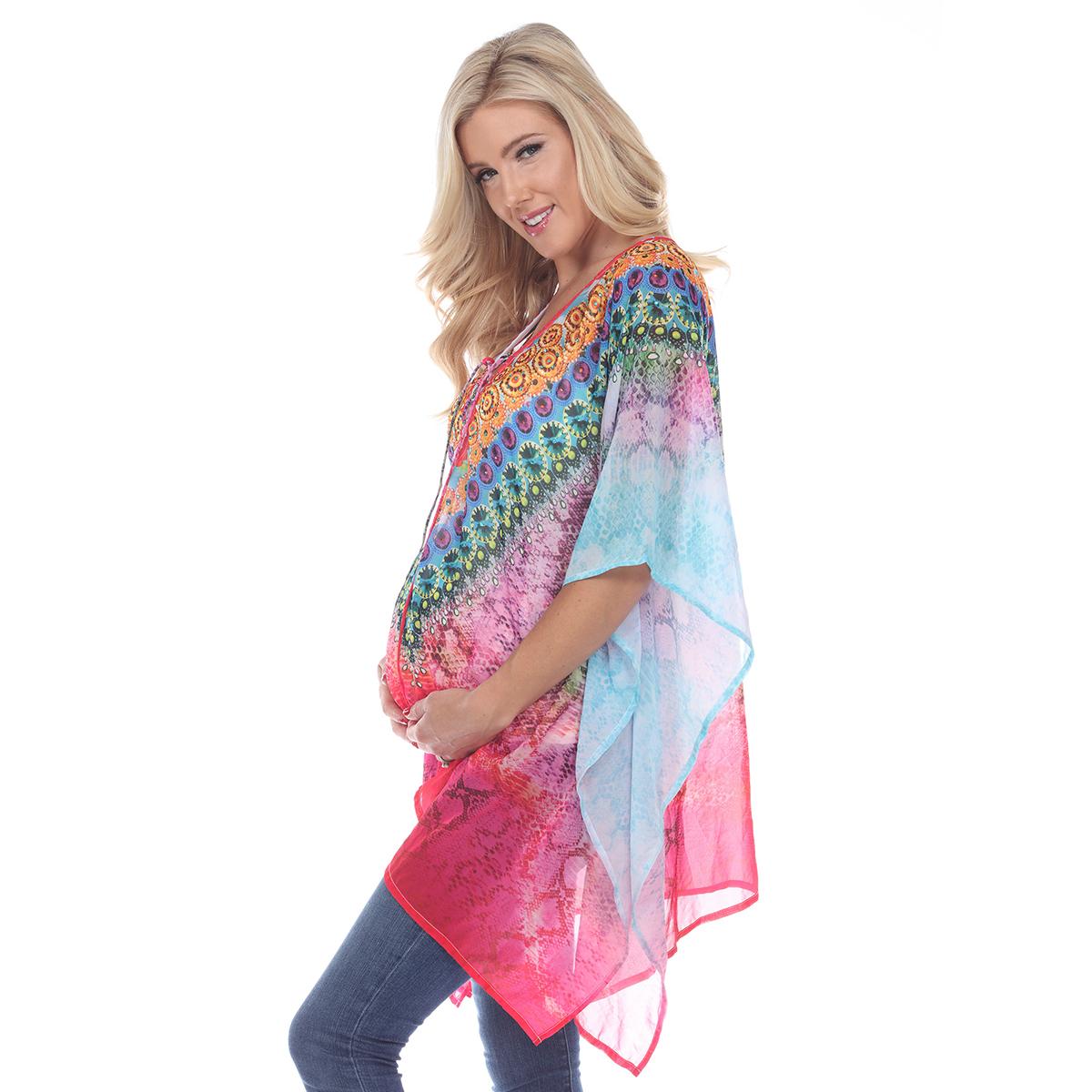Plus Size White Mark Purple Print Maternity Poncho