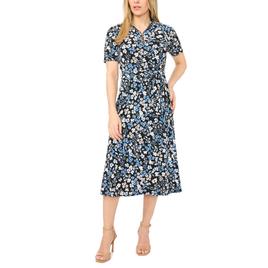 Petite MSK Short Sleeve Floral 1/4 Zipper Midi Dress
