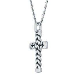 Mens Lynx Stainless Steel 24in. Curb Chain Design Cross Pendant