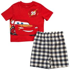 Toddler Boy Disney Cars Plaid Short Sleeve Shorts Set