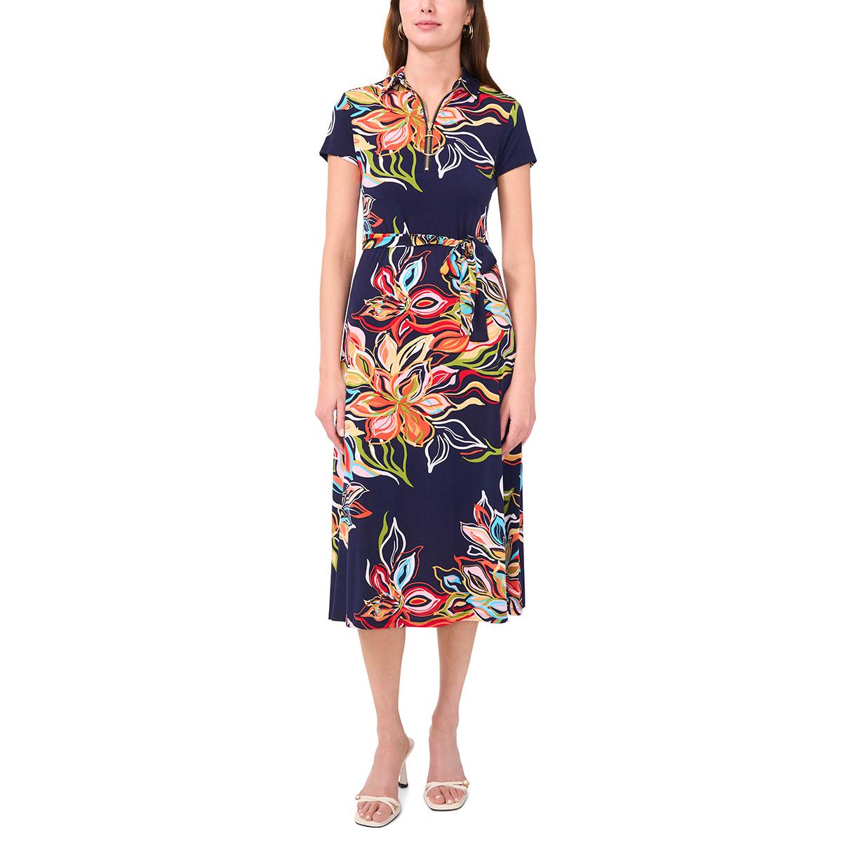 Womens MSK Short Sleeve Half Zip Neck Midi Dress