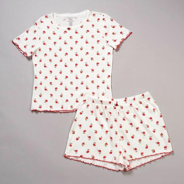 Womens Poppy & Clay Short Sleeve Mushroom Hearts Pajama Set