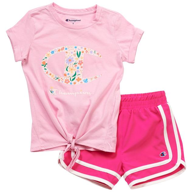 Girls (4-6x) Champion® Tie Front Emblem Tee & Running Shorts Set
