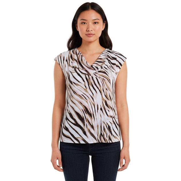 Plus Size Calvin Klein Cap Sleeve Zebra Cowl Neck Blouse