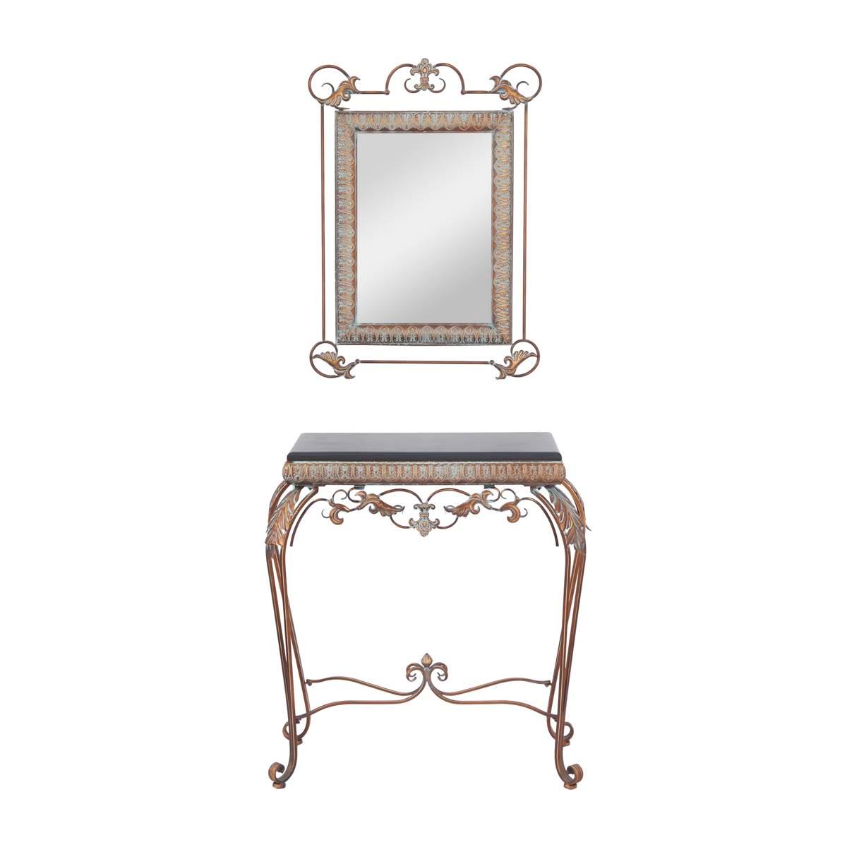 9th & Pike(R) Bronze Metal Traditional Console Table with Mirror