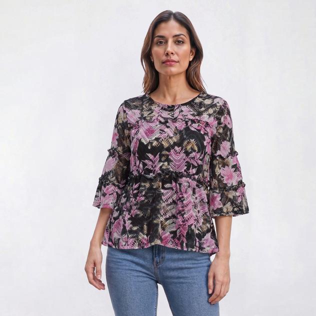 Plus Size Cocomo 3/4 Flounce Sleeve Lace Floral Blouse