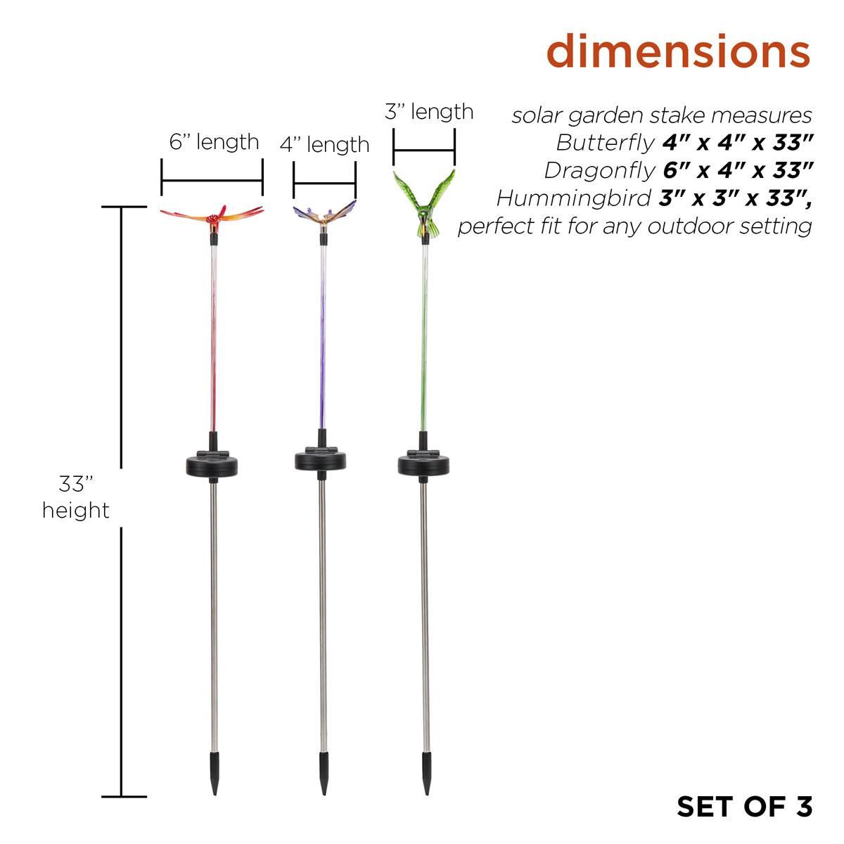 Alpine Solar Insects/Bird LED Garden Stake - Set of 3