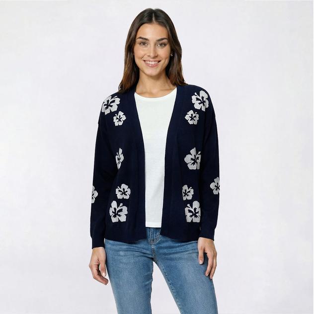 Plus Size Hanna & Gracie Long Sleeve Hibiscus Floral Cardigan