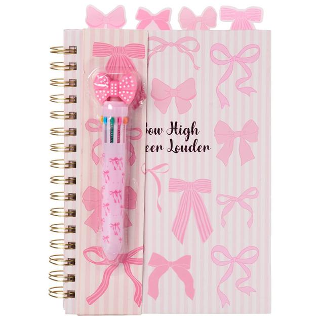 Pink Striped Bows Spiral Notebook with Tabs