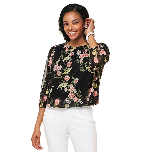 Womens Cocomo 3/4 Sleeve Floral Bubble Hem Blouse