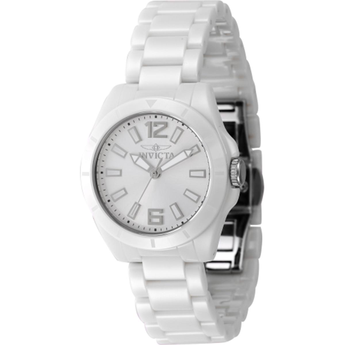 Womens Invicta Ceramic Silver Quartz 3 Hand Watch - 47334