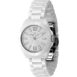 Womens Invicta Ceramic Silver Quartz 3 Hand Watch - 47334