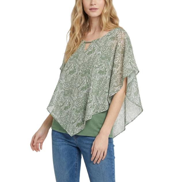 Womens NY Collection Abstract Leaf Poncho Blouse