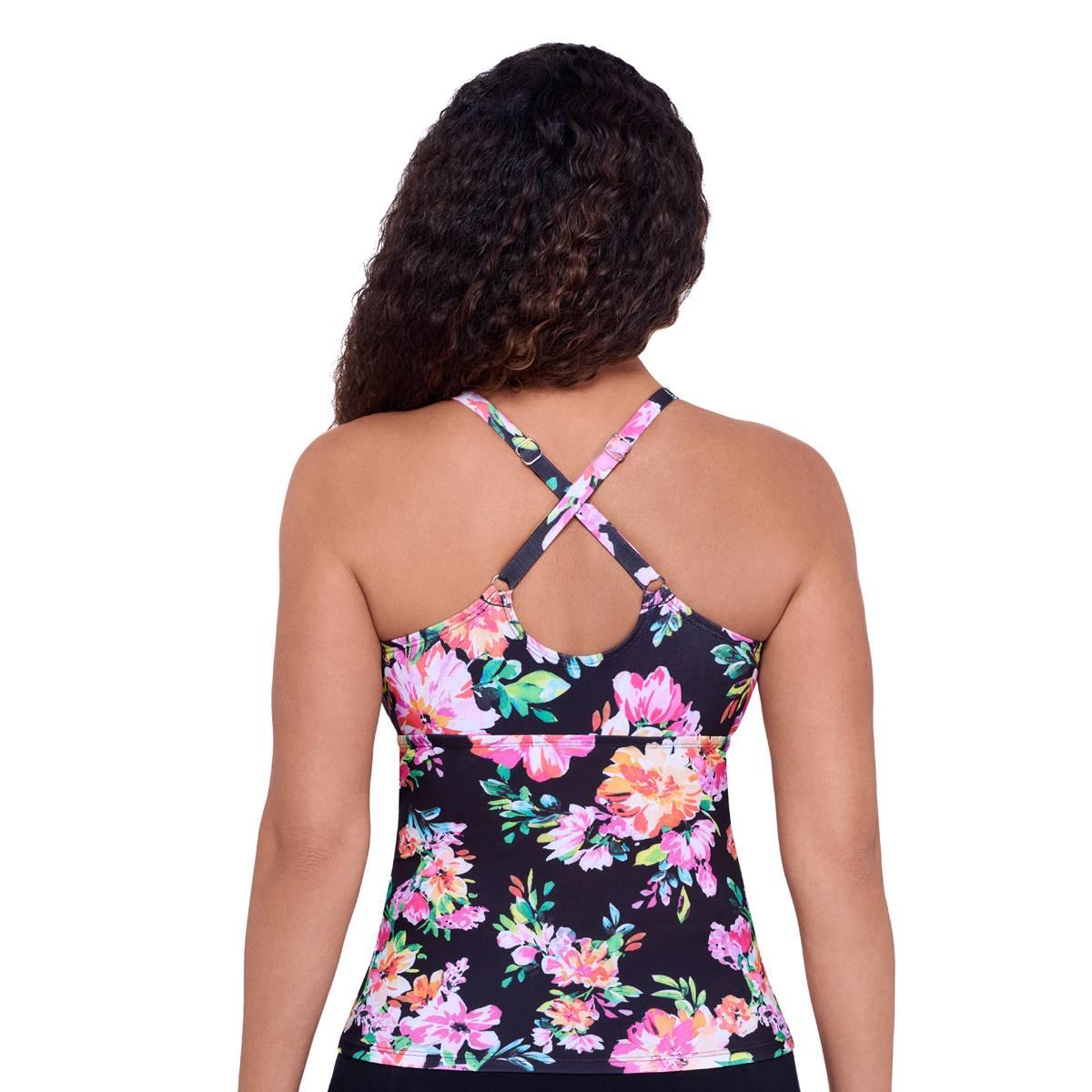 Womens American Beach Night In Bloom Keyhole Tankini Swim Top