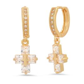 Steeltime Iced Out 18kt. Huggie Cross Charm Brass Earrings