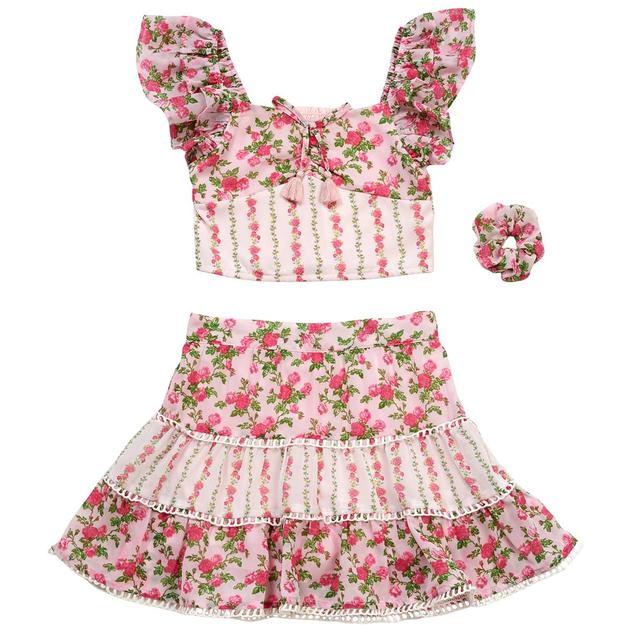 Girls (7-14) Japna Girls Flutter Sleeve Floral Top with Skort