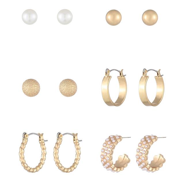 Design Collection 6pr. Gold-Tone Pearl Stud & Hoop Earrings Set