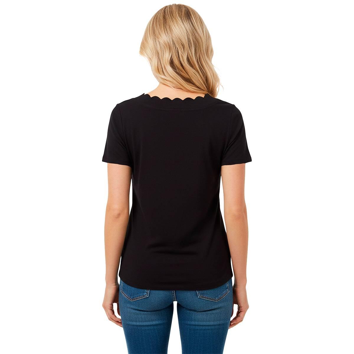 Womens AK Anne Klein Short Sleeve Scallop Neck Solid Tee