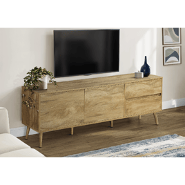 Monarch Specialties Mid Century Walnut 72in TV Stand with Storage
