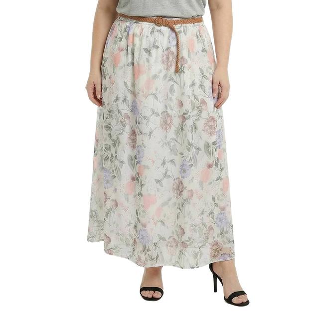 Plus Size NY Collection Floral Chiffon Belted Waist Maxi Skirt