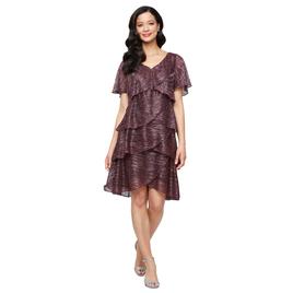 Womens SLNY Short Sleeve Tiered Shimmer Fit & Flare Borde Dress