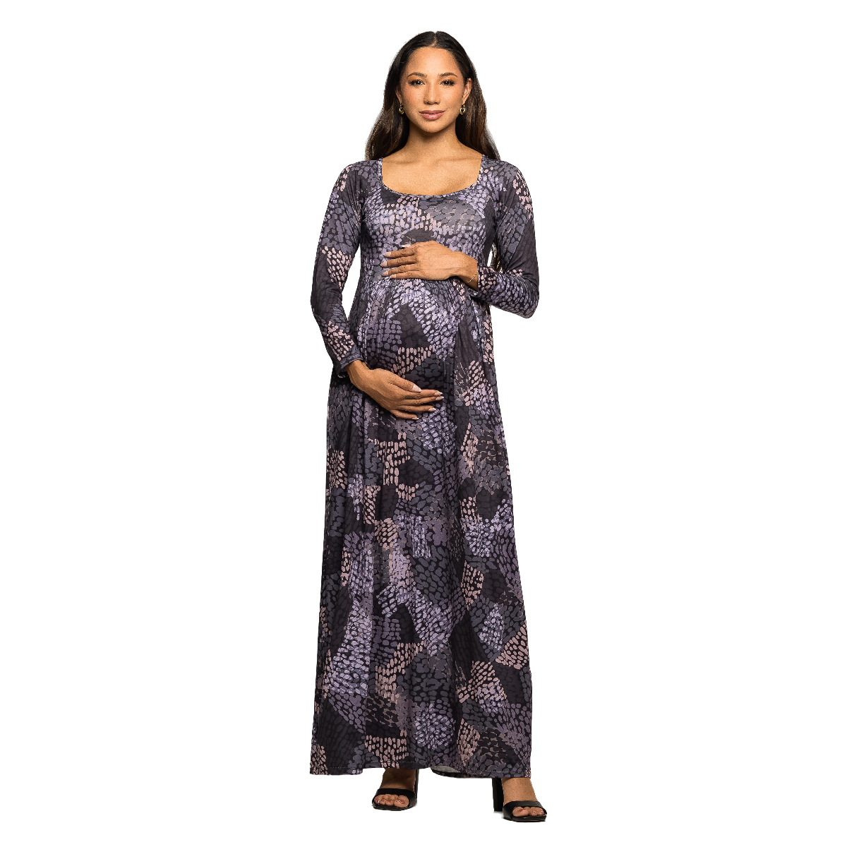 Plus Size 24/7 Comfort Apparel Empire Waist Print Maternity Dress