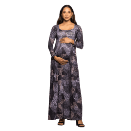 Plus Size 24/7 Comfort Apparel Empire Waist Print Maternity Dress