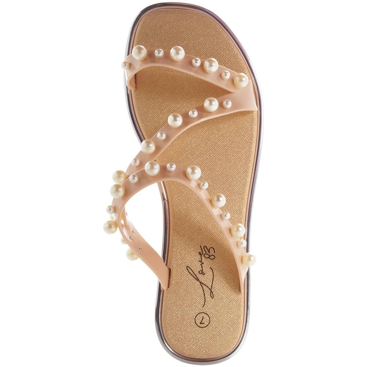 Womens Love 83 Straps with Pearls Slide Tan Sandals