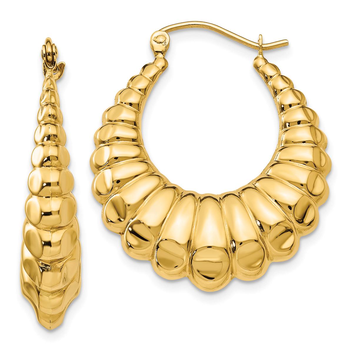 Gold Classics(tm) 14kt.14mm. Gold Scalloped Hoop Earrings