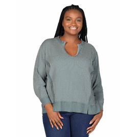 Plus Size 24/7 Comfort Apparel Ribbed Knit V-Neck Sweatshirt