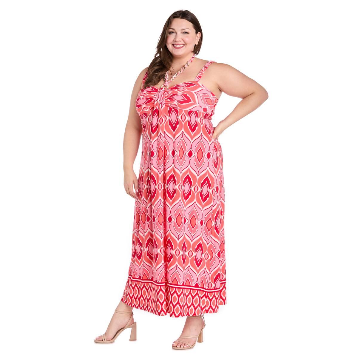 Plus Size R&M Richards Coral & Pink Maxi Dress