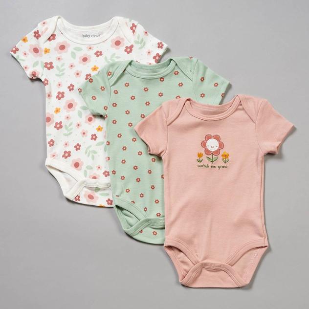 Baby Girl (NB-9M) baby views® 3pk. Watch Me Grow Floral Bodysuits