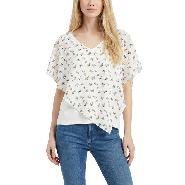 Womens NY Collection Butterfly V Neck Chiffon Poncho Blouse