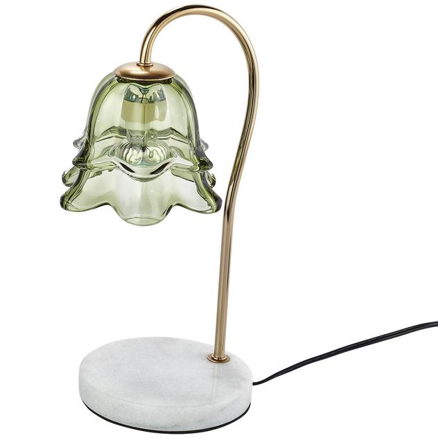 Luze Candle Warmer Green Glass with White Marble Base