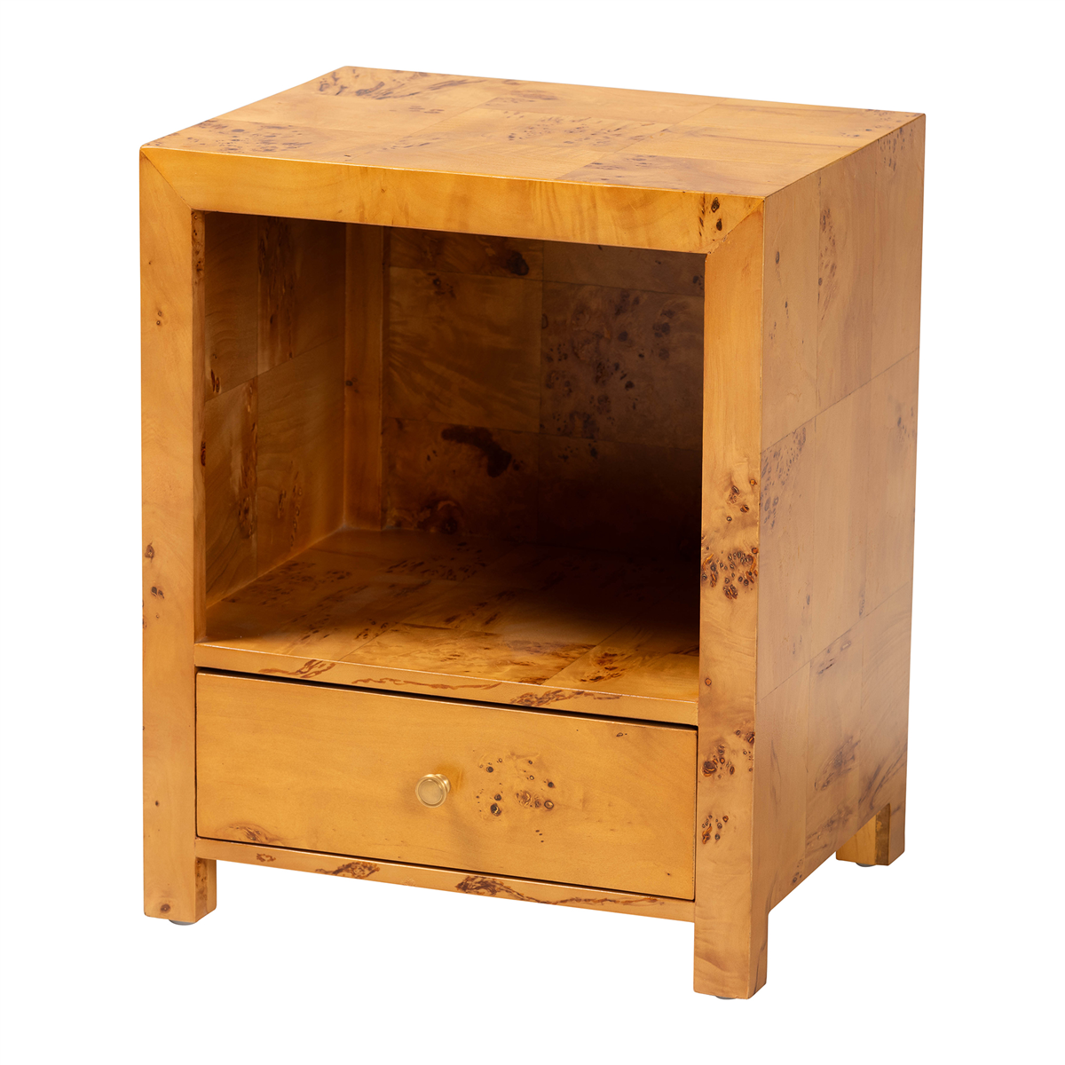 bali & pari Camira Modern Real Burl Wood 1-Drawer Nightstand
