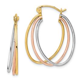 Gold Classics(tm) 10kt Tri-color Polished Triple Hoop Earrings