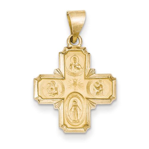 Unisex Gold Classics(tm) 14kt. Polished & Satin Four Way Pendant
