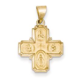 Unisex Gold Classics(tm) 14kt. Polished & Satin Four Way Pendant